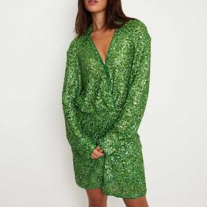 Green Sequin Long Sleeve Dress